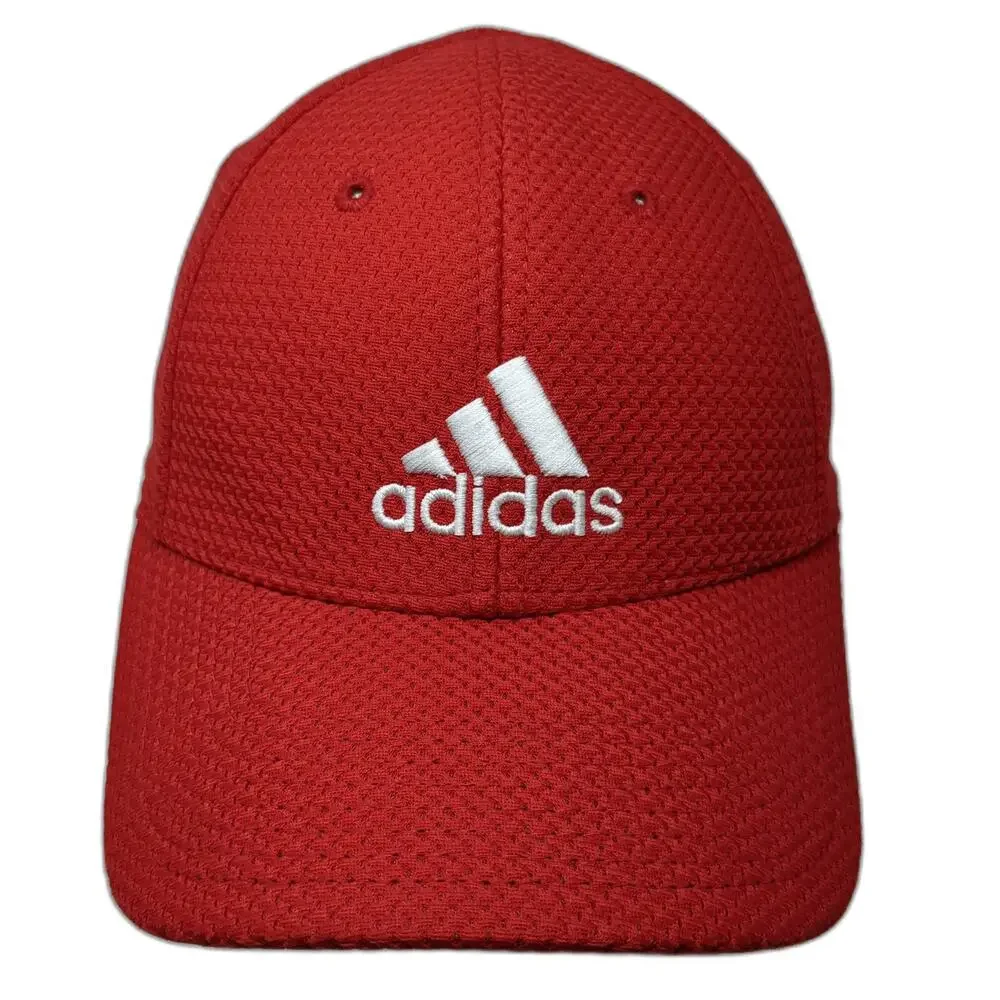 Adidas Baseball Cap Red XL Stretch Fit Curved Brim Polyester Embroidered Hat